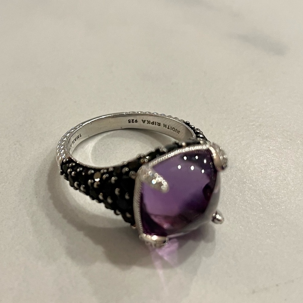 Judith Ripka Black Spinel and Amethyst Ring